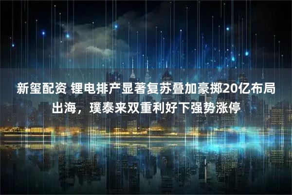 新玺配资 锂电排产显著复苏叠加豪掷20亿布局出海，璞泰来双重利好下强势涨停